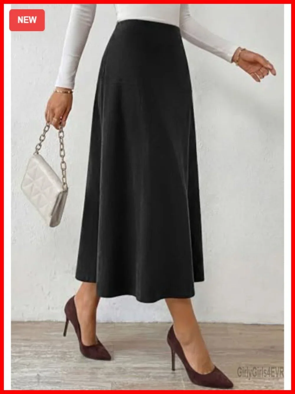 High Waist Faux Suede A Line Midi Skirt